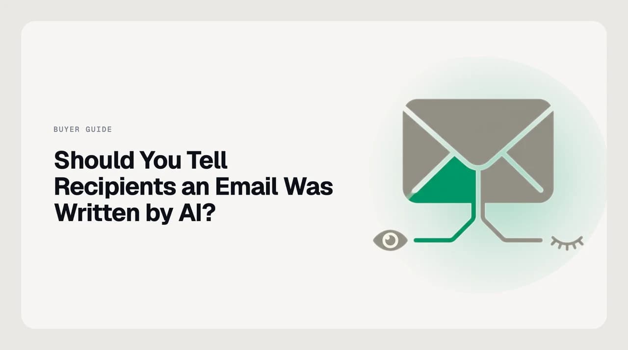 AI Emaily blog cover on whether you have to disclose an email was written by AI, showing a decision between telling recipients and not