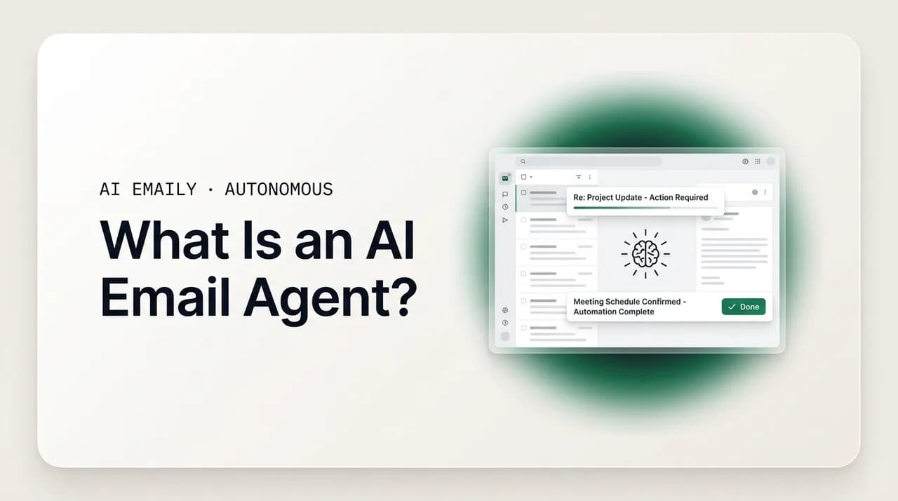AI Emaily blog cover for AI email agent, showing an AI agent autonomously working an inbox