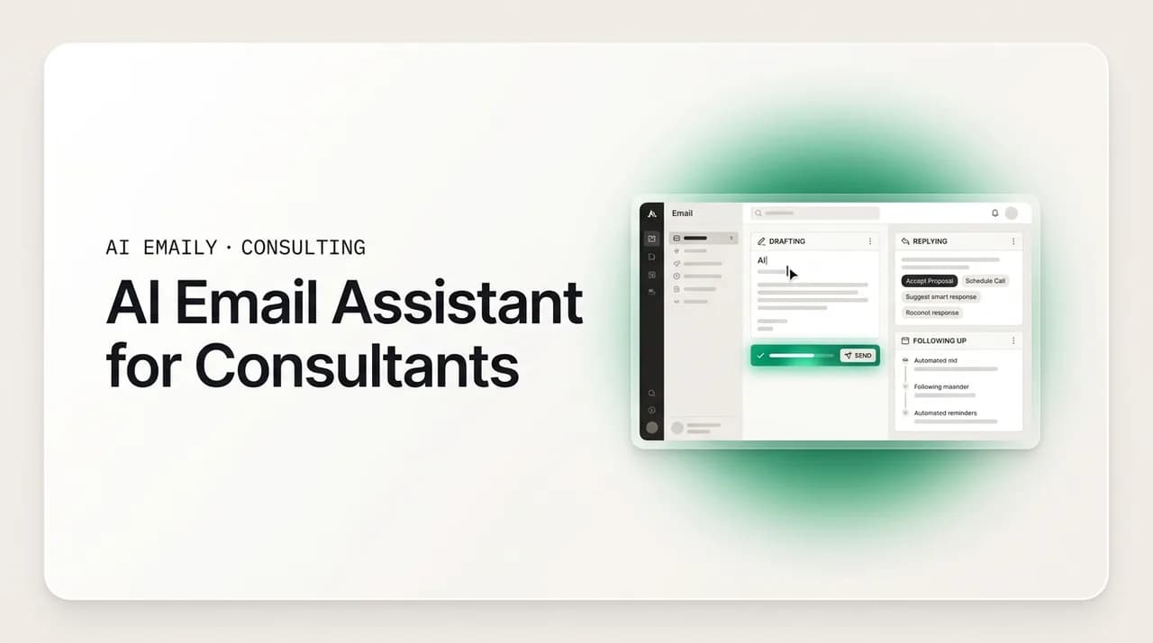 AI Emaily blog cover for an AI email assistant for consultants and freelancers, showing AI drafting and follow-up