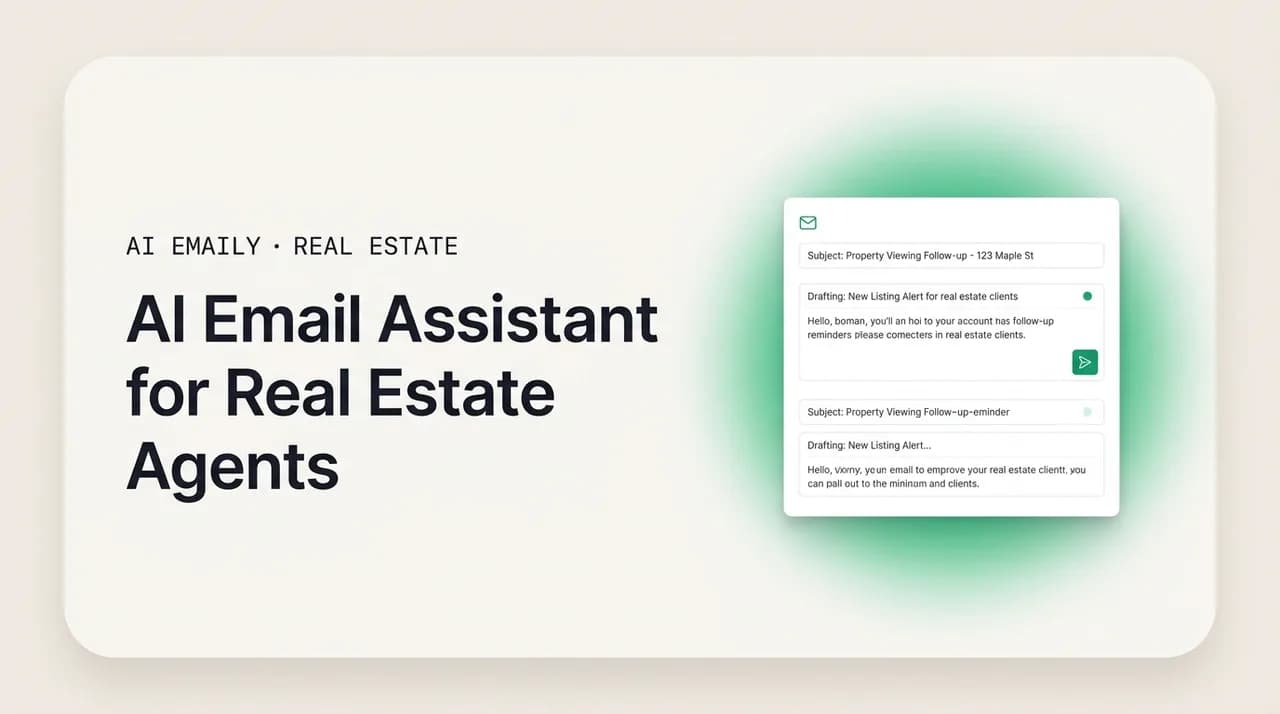 AI Emaily blog cover for an AI email assistant for real estate agents, showing AI drafting and follow-up
