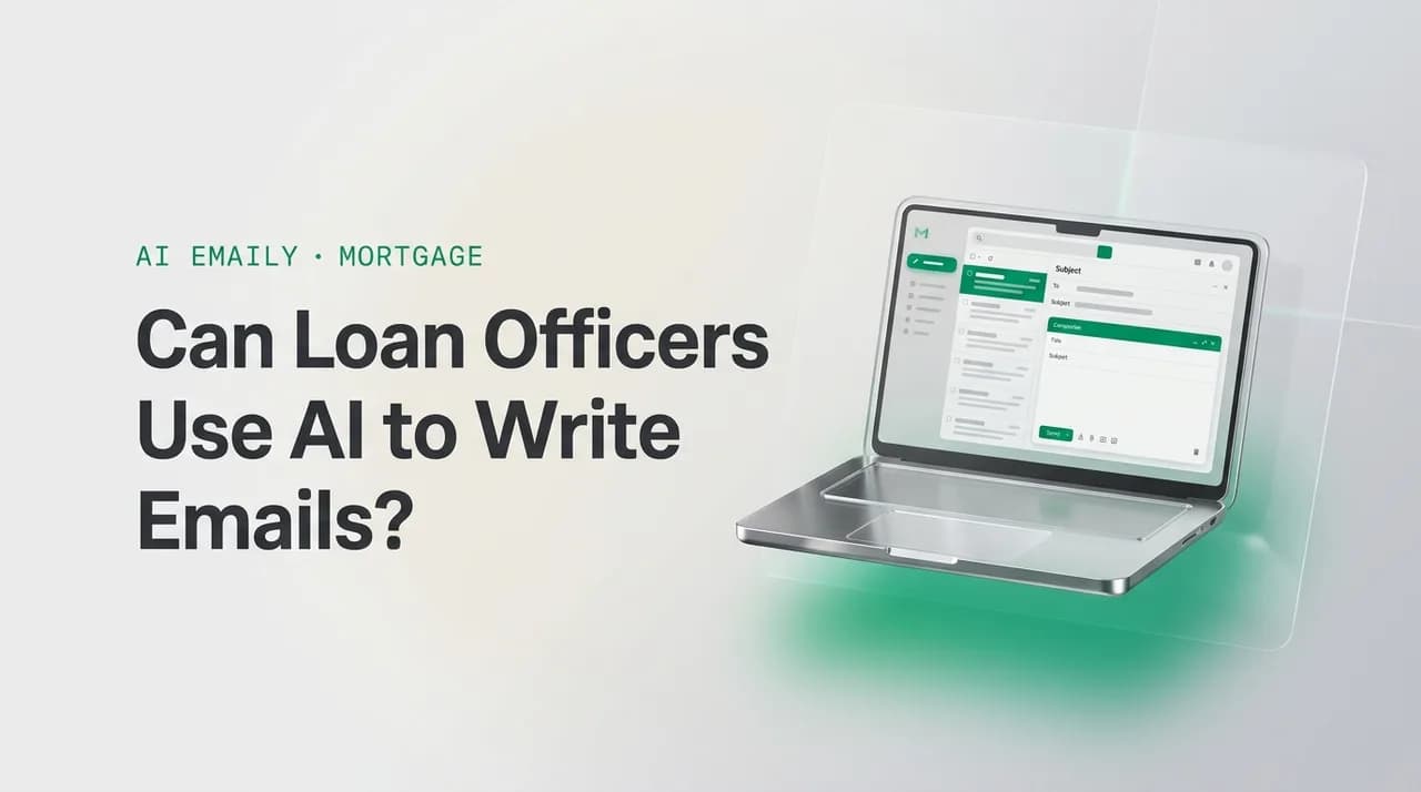 AI Emaily blog cover for can loan officers use AI to write emails, showing an AI email client on a laptop with the headline Can Loan Officers Use AI to Write Emails?