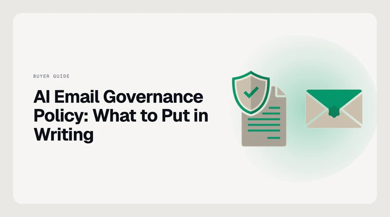 AI email governance policy outline showing scope, approved tools, autonomy tiers, prohibited data classes, logging, incident handling and named owners
