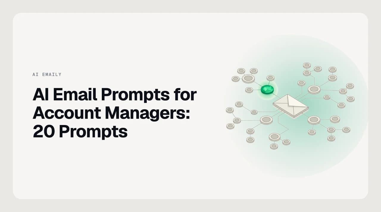 AI Emaily blog cover showing an account manager using AI to draft a QBR follow-up and at-risk check-in email for a client portfolio