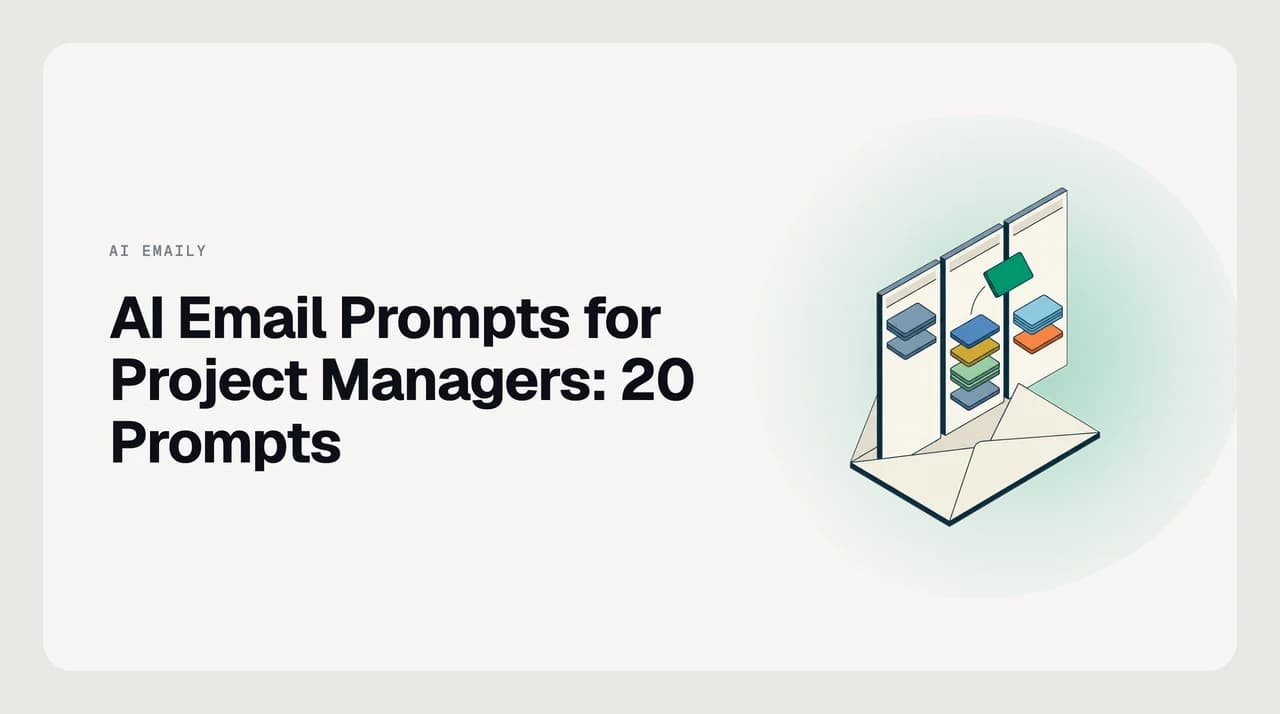 AI email prompts for project managers — prompt inputs flowing into traceable project status emails, escalation notices, and scope-change confirmations