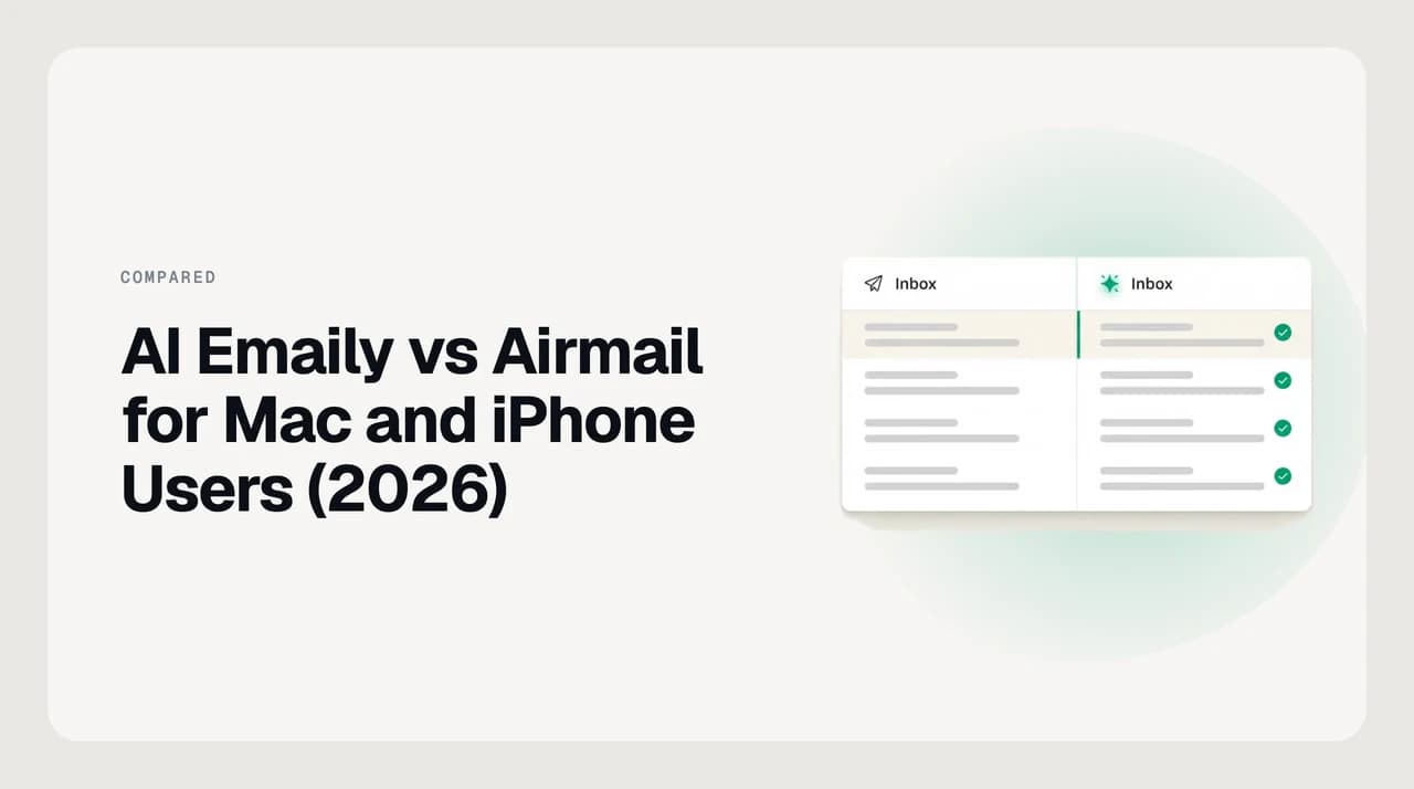 Two diverging paths illustrating the AI Emaily vs Airmail choice for Mac and iPhone users — manual customization on one side, an AI agent on the other