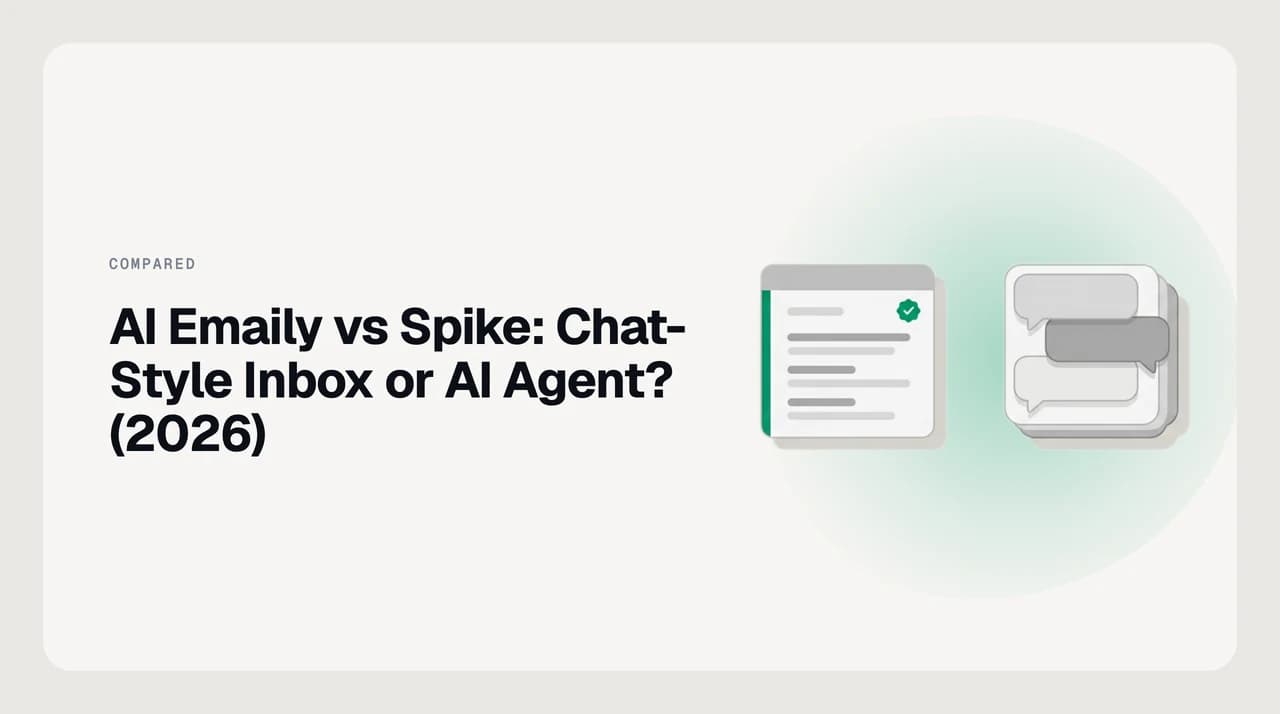 Split illustration comparing AI Emaily's approval-first AI agent inbox with Spike's chat-style conversational email feed