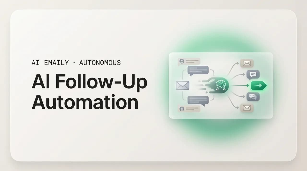 AI Emaily blog cover for AI follow-up automation, showing an AI agent sending automated follow-ups