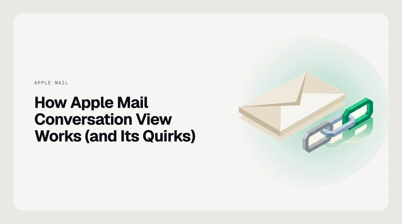 Diagram showing how Apple Mail conversation view groups email threads using message headers and subject lines on a Mac