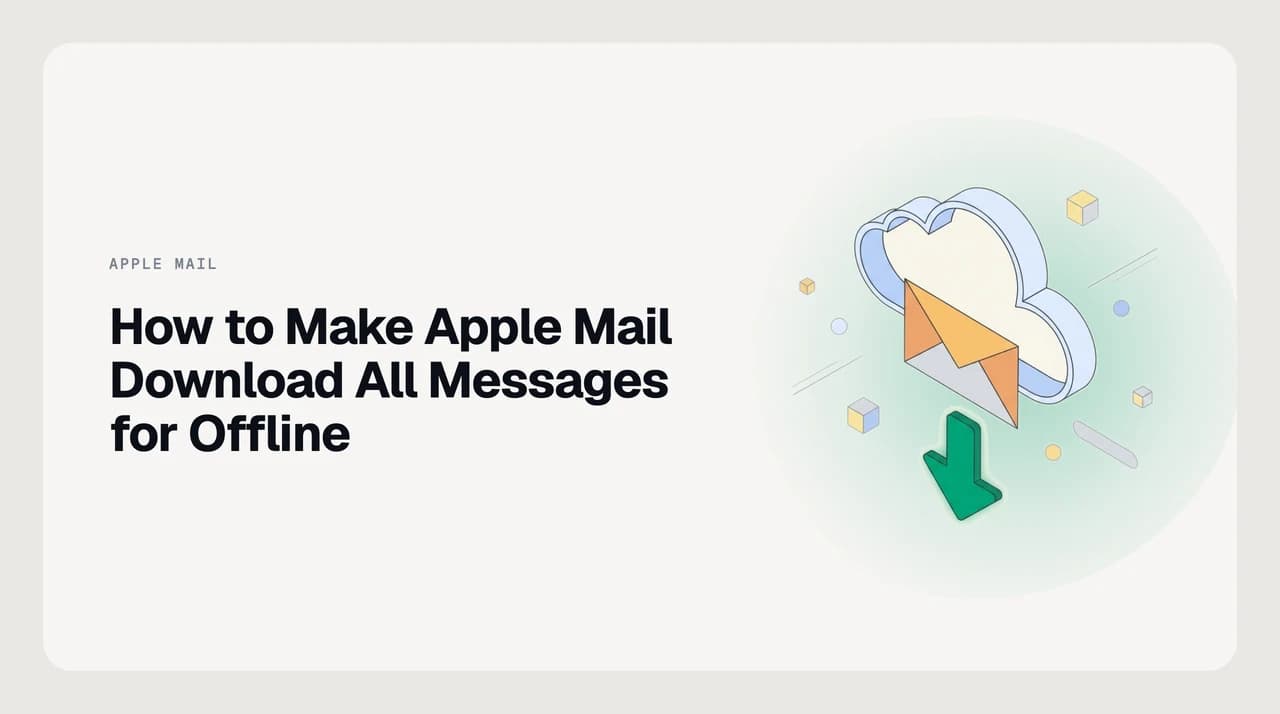 Apple Mail settings panel on a Mac open to the Accounts tab, showing the Download Attachments and Keep Copies of Messages dropdowns that control how much mail is cached for offline access
