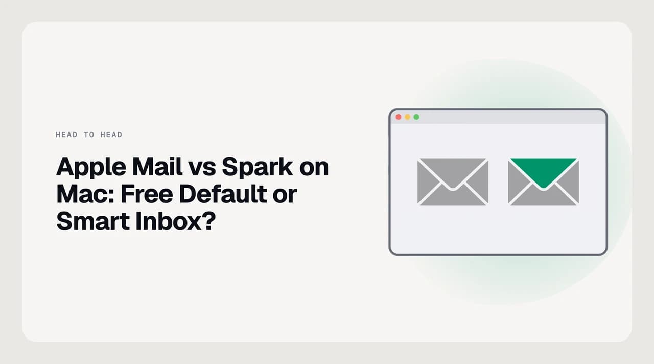 Apple Mail vs Spark on Mac comparison — the native macOS client next to Readdle's Spark smart-inbox app on a MacBook