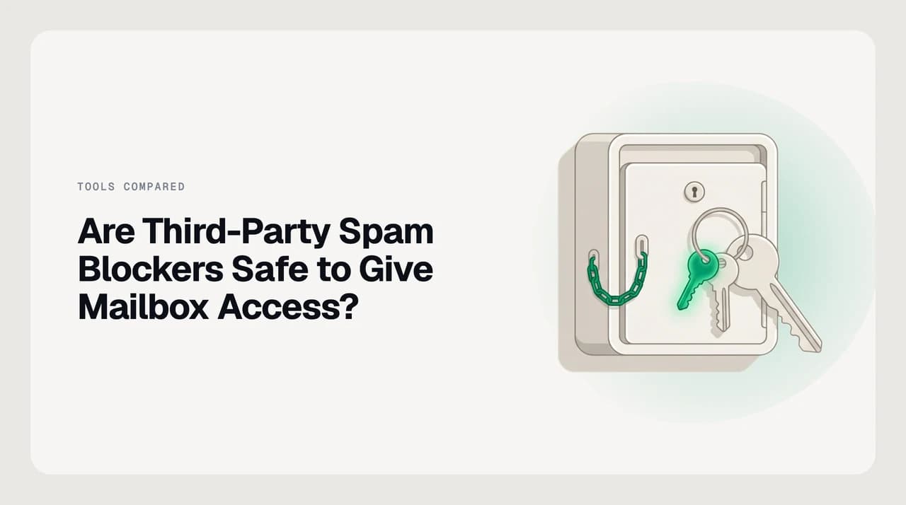 OAuth permission screen for a third-party spam blocker app requesting mailbox access, with the granted scopes highlighted for review.