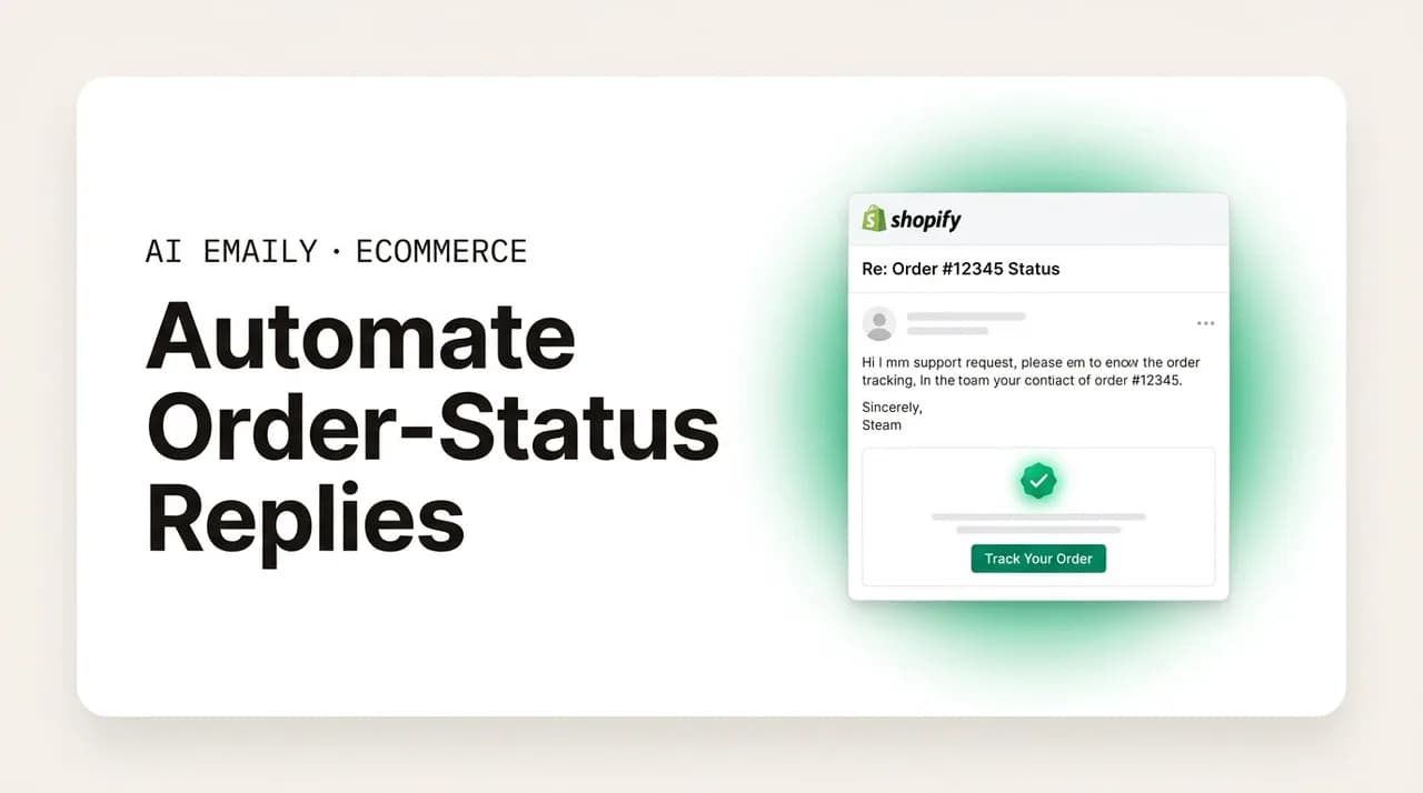 AI Emaily blog cover for automating order-status replies for Shopify, showing automated support replies