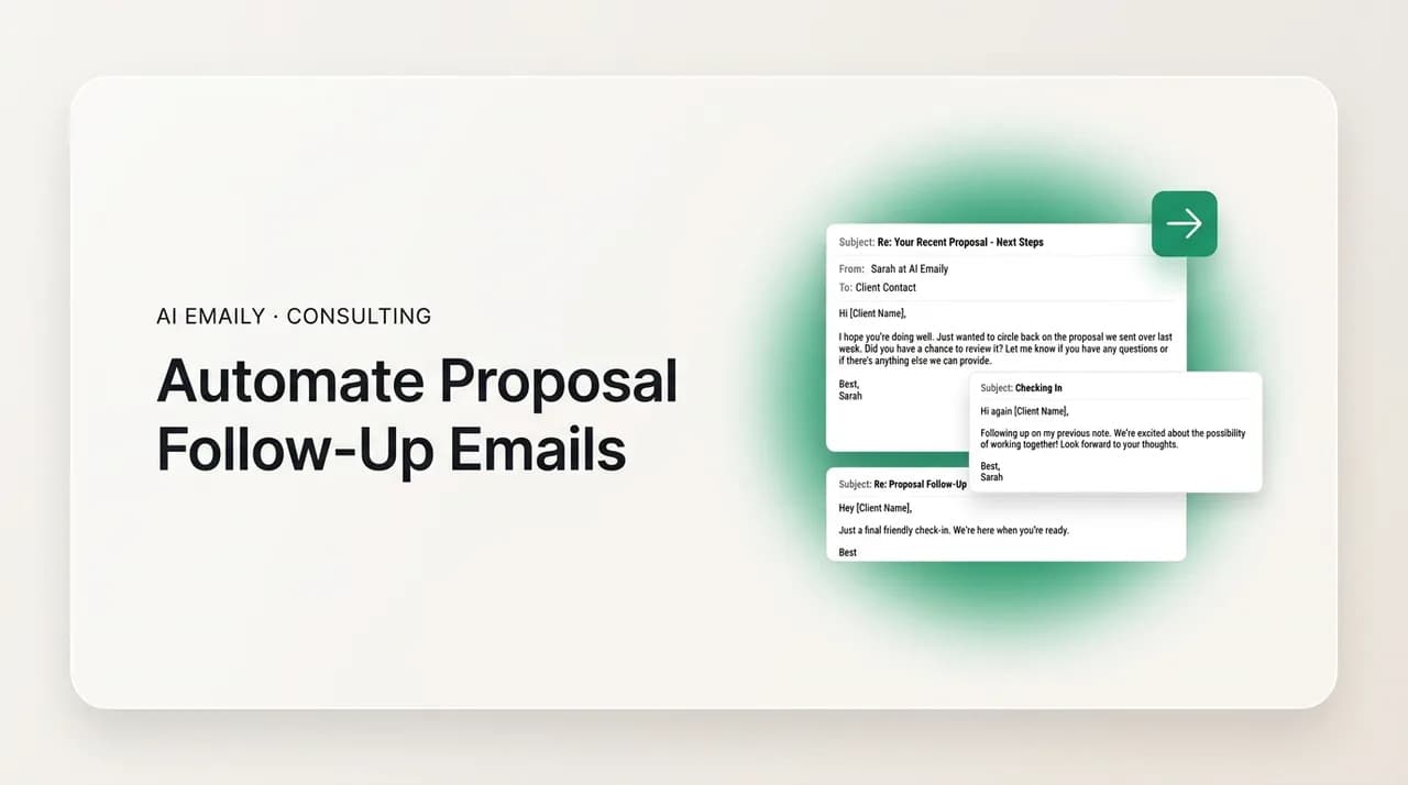 AI Emaily blog cover for automating proposal follow-up emails, showing automated follow-ups that sound human