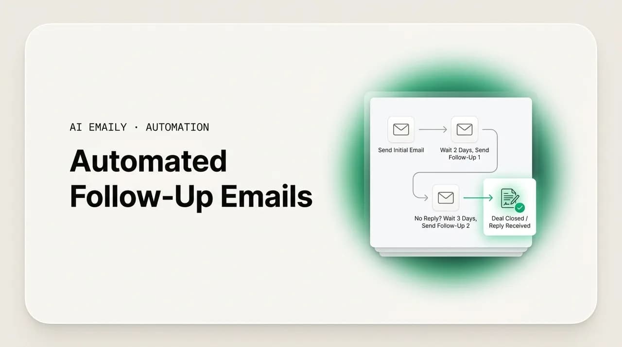 AI Emaily blog cover for automated follow-up emails, showing an automated follow-up sequence closing deals