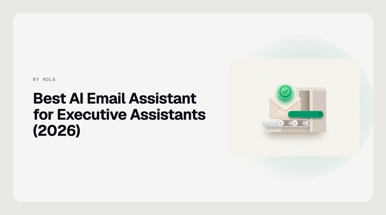 AI email assistant interface showing a shared executive inbox with priority-labelled threads, a draft queued for the EA's approval, and an audit trail sidebar — illustrating the delegated mailbox workflow an EA needs