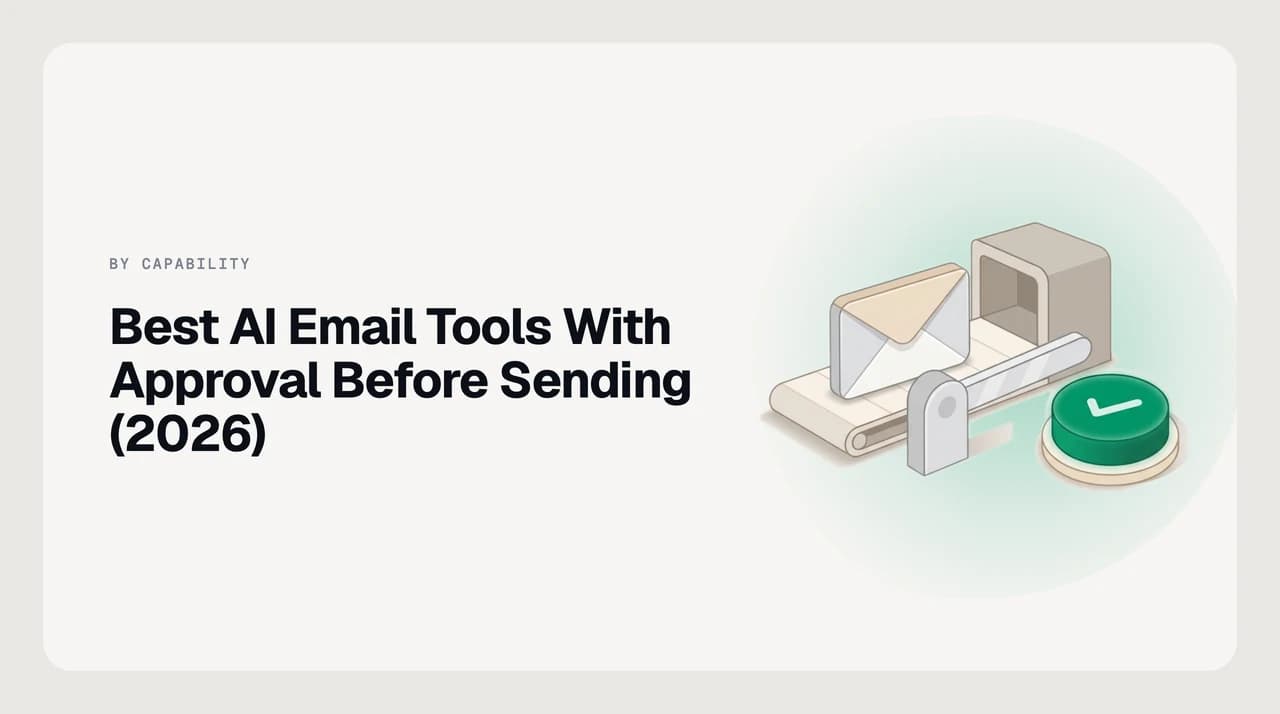 Best AI email tools with approval before sending — option cards showing which tools hold every AI draft in an approval queue and which send on a cancellable countdown