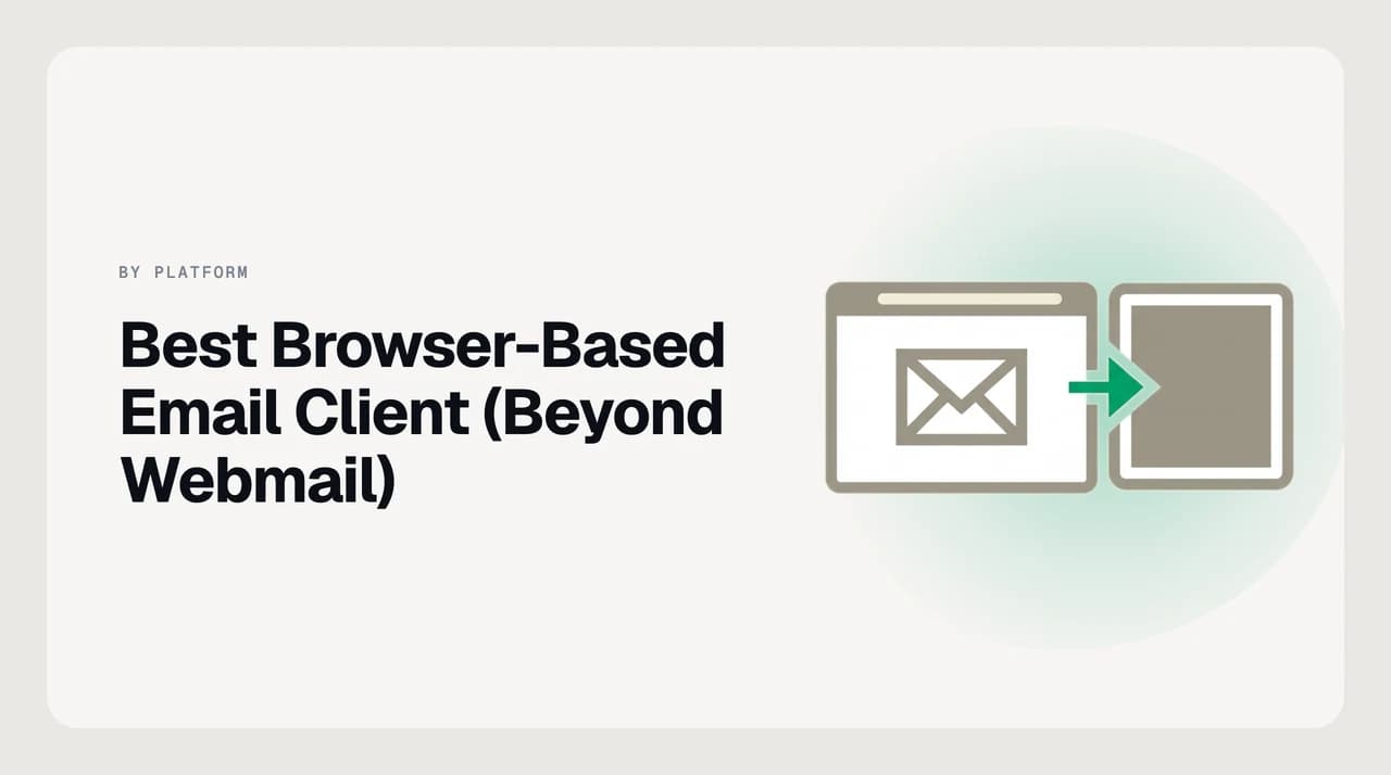 Best browser-based email client comparison cover showing installable PWA windows, keyboard shortcuts, push notifications and an offline shell replacing the plain webmail tab