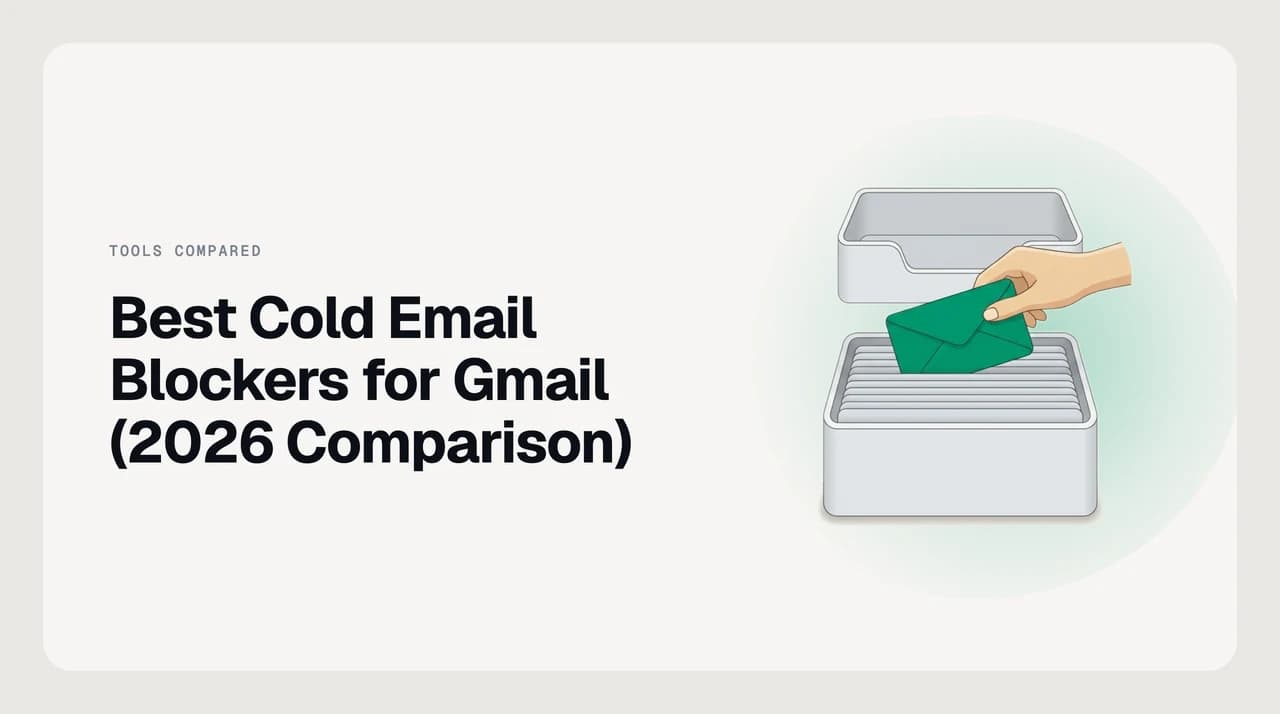 Illustration of a Gmail inbox with cold sales pitches diverted to a side lane while a genuine first-contact email lands in the primary inbox — the best cold email blocker for Gmail keeps real intros through.