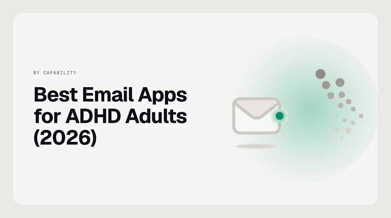 Ranked shortlist illustration comparing email apps by inbox clutter and decision load for ADHD-friendly email management