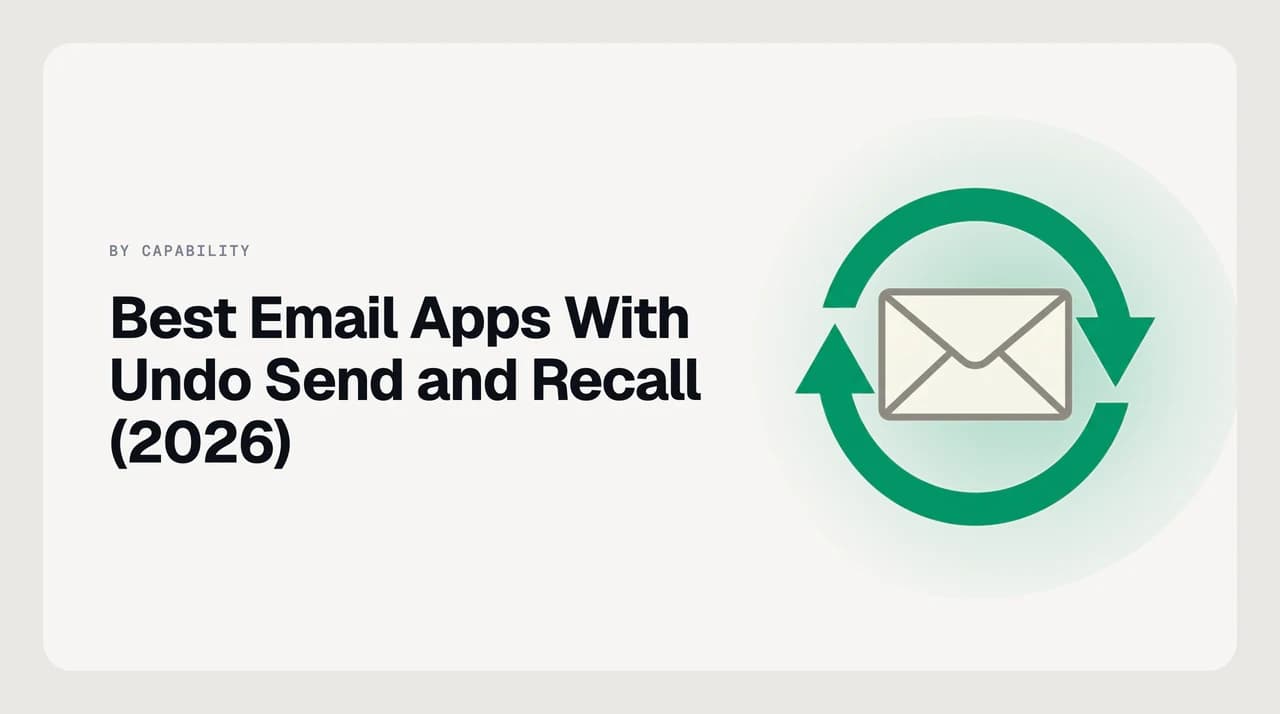Best email apps with undo send and recall — a lineup showing cancellation windows and platform coverage across Gmail, Outlook, Apple Mail, Superhuman Mail, Shortwave, Proton Mail, Spark and AI Emaily