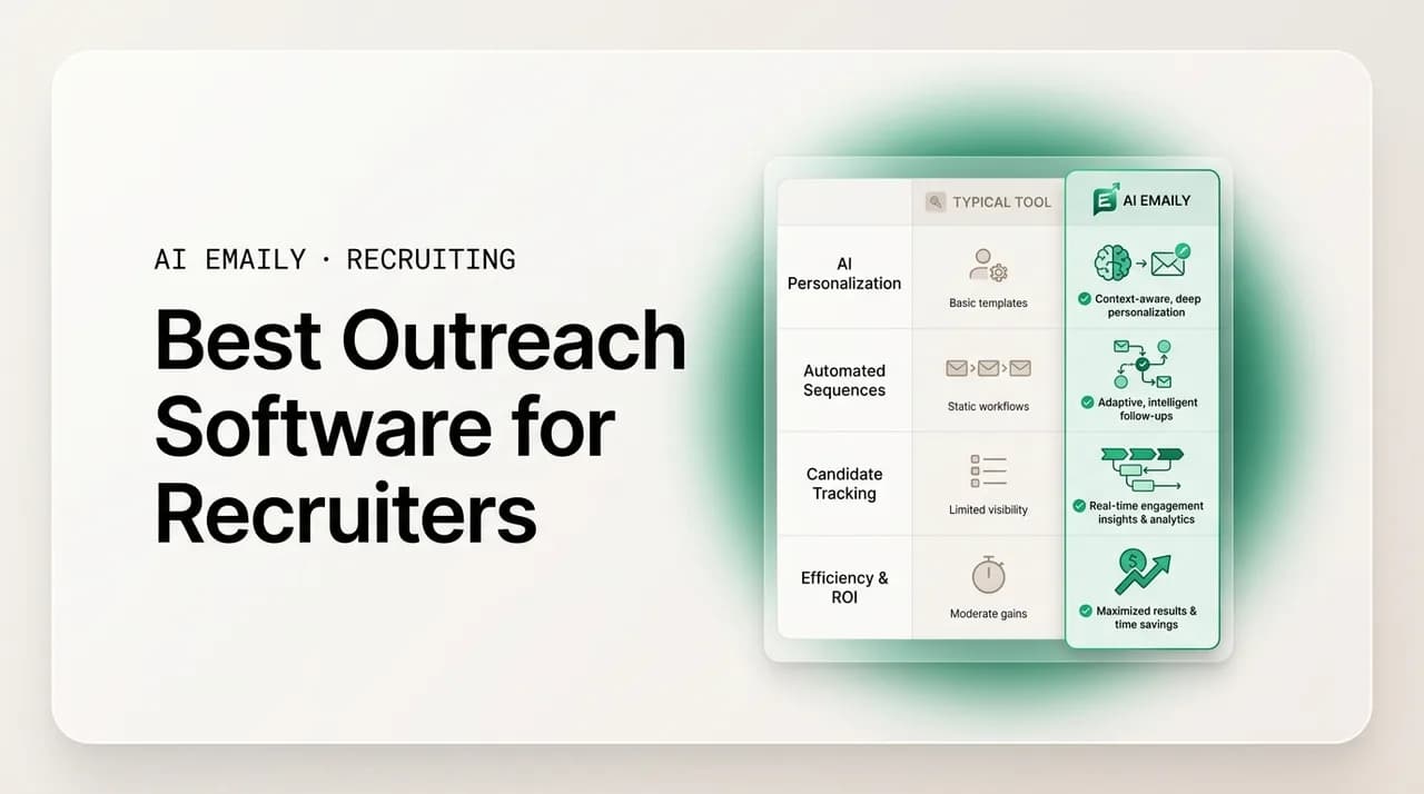 AI Emaily blog cover for best email and outreach software for recruiters, showing a comparison of tools