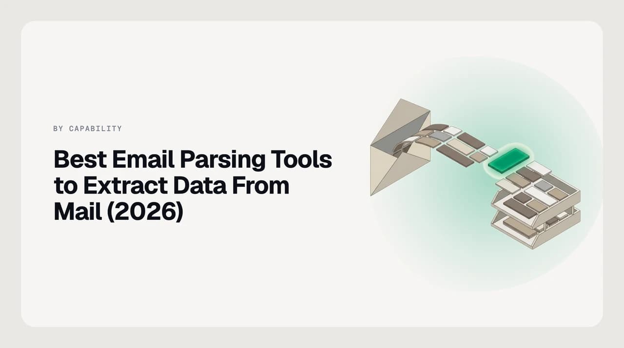 Illustration ranking the best email parsing tools to extract data from emails by template-drift survival, setup approach and webhook routing