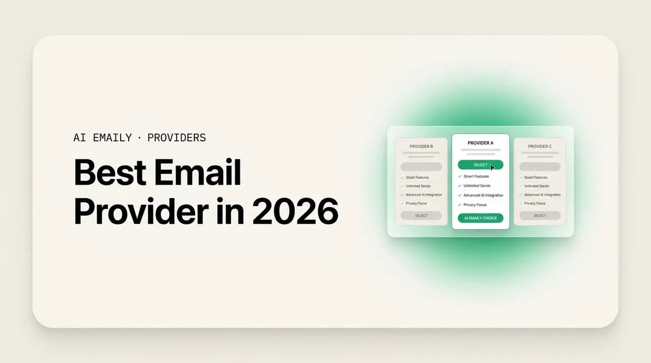 AI Emaily blog cover for the best email provider, showing a comparison of email provider cards