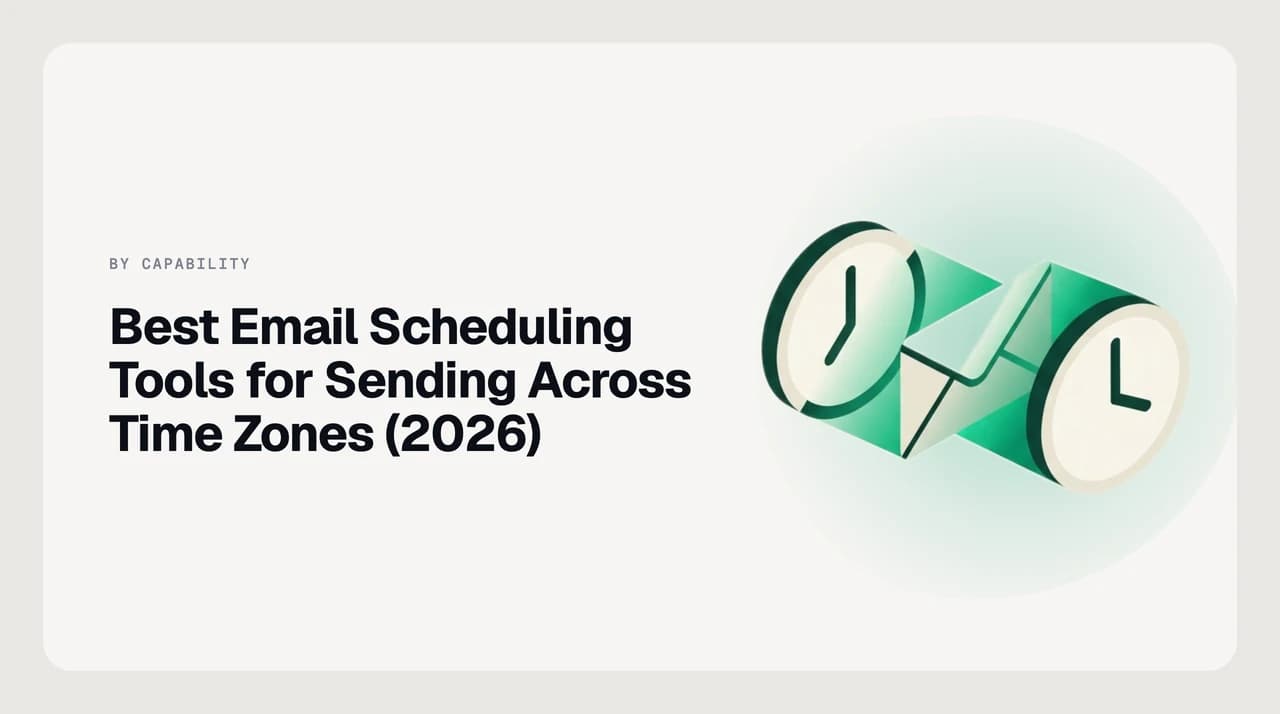 Illustration of the best email scheduling tools for sending across time zones in 2026, showing a world clock and a queued Send Later message list