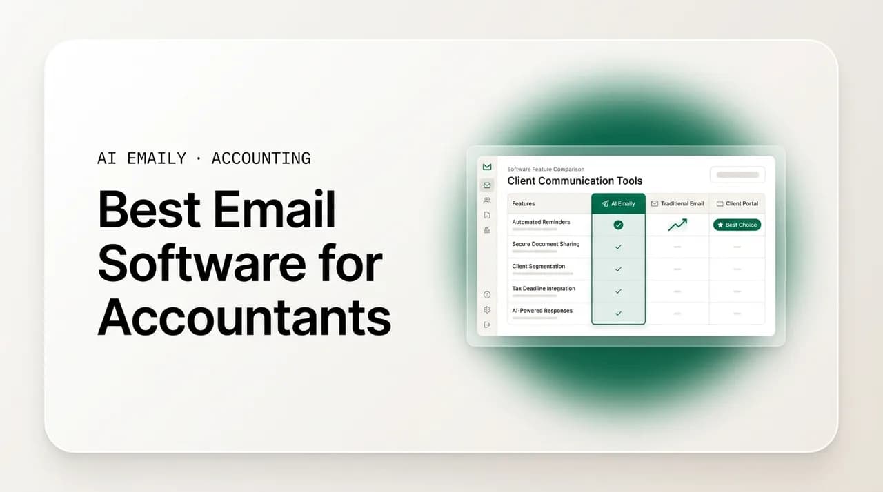 AI Emaily blog cover for best email software for accountants, showing a comparison of tools