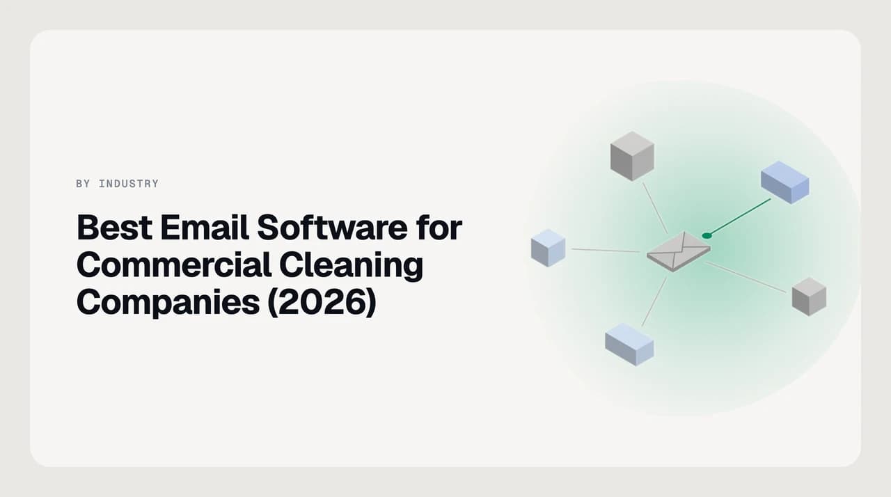 Best email software for commercial cleaning companies in 2026 — a janitorial account manager's inbox sorting an RFP invitation, a facility-manager complaint, a supply reorder and a multi-site schedule change into separate lanes
