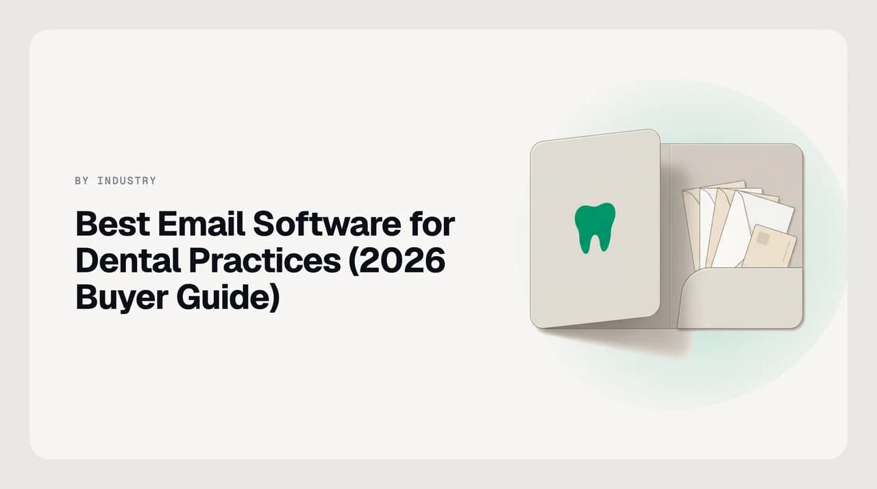 Best email software for dental practices in 2026 — a dental front-desk inbox showing patient enquiries, specialist referrals, lab cases and supplier mail sorted into separate lanes