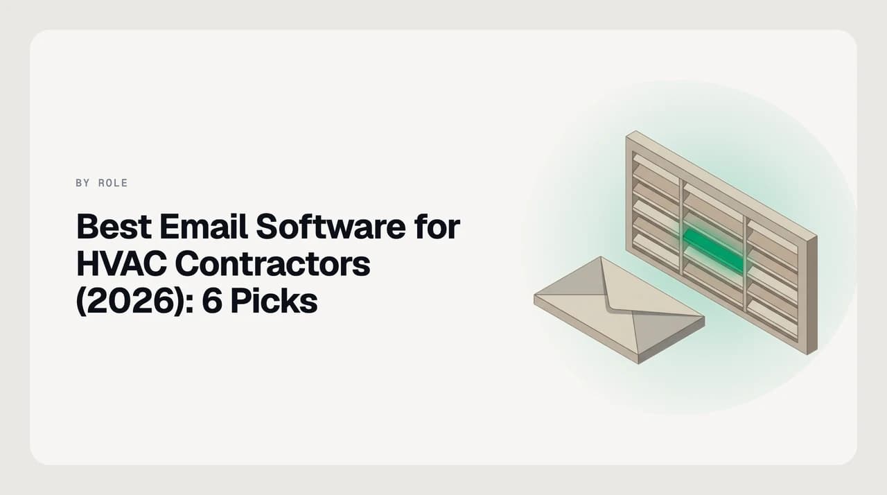 Best email software for HVAC contractors in 2026 — a peak-season inbox surge sorted into quote requests, equipment quotes, distributor mail and maintenance-agreement renewals with a follow-up queue on the side