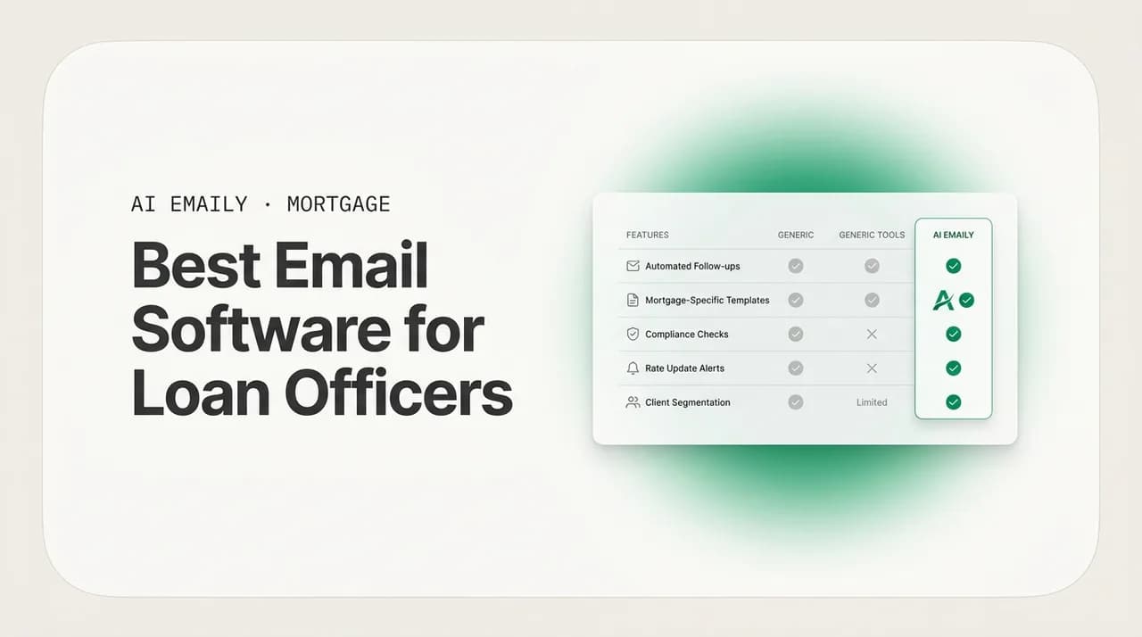 AI Emaily blog cover for best email software for loan officers, showing a comparison of email tools