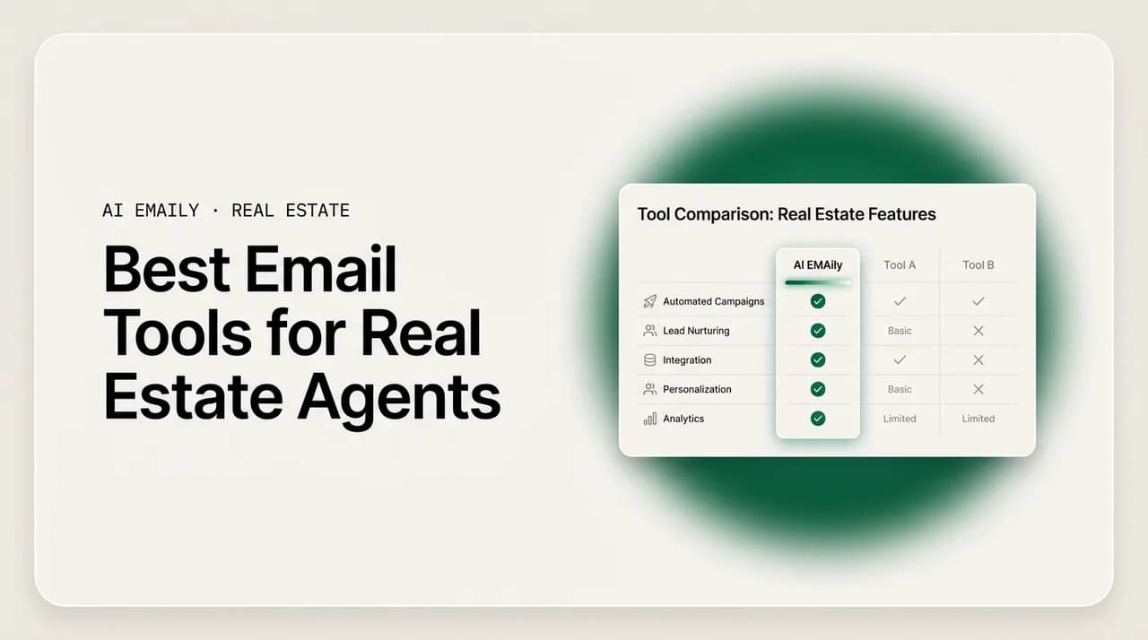 AI Emaily blog cover for best email software for real estate agents, showing a comparison of email tools