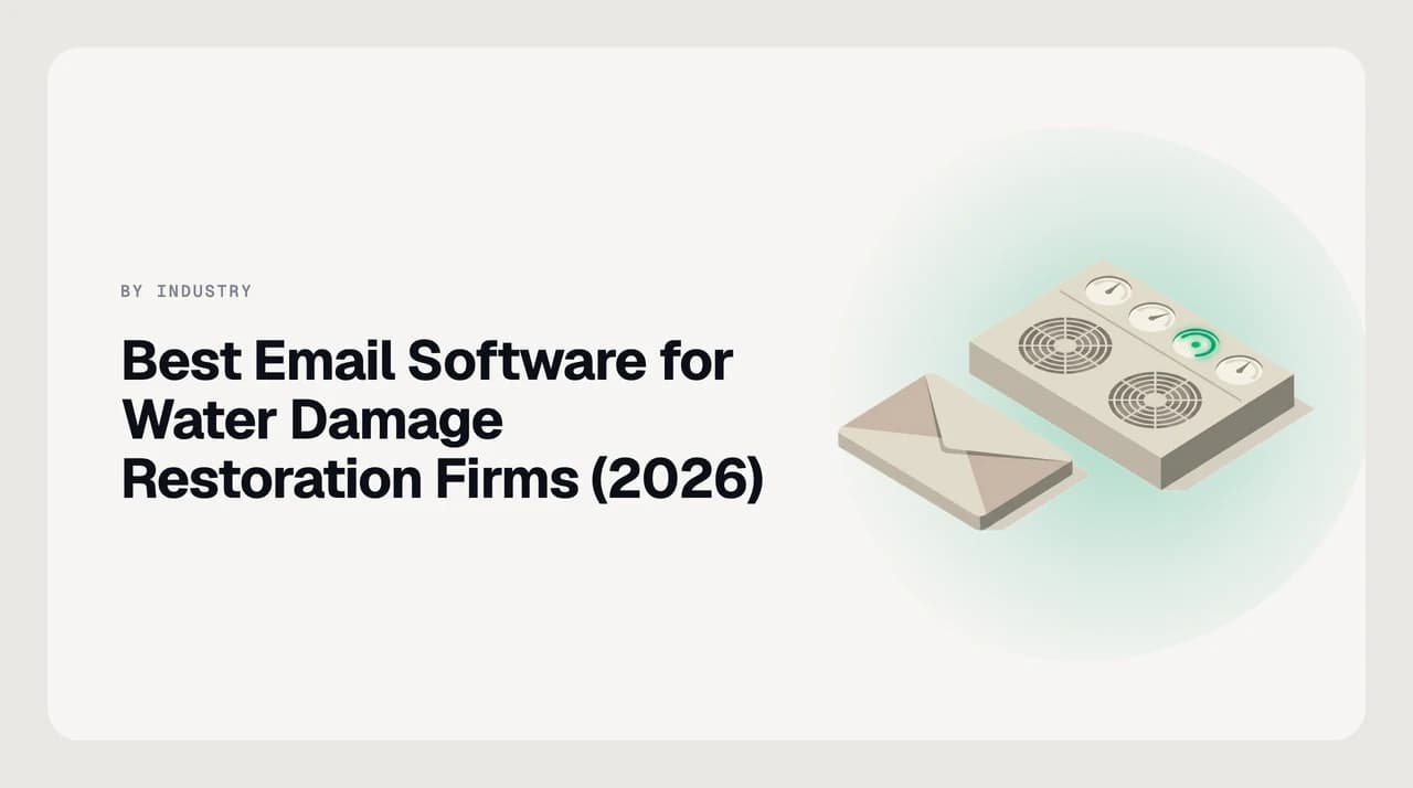 Best email software for water damage restoration companies in 2026 — an office inbox sorting TPA assignments, carrier adjuster threads, emergency intake calls and mitigation documentation into separate lanes