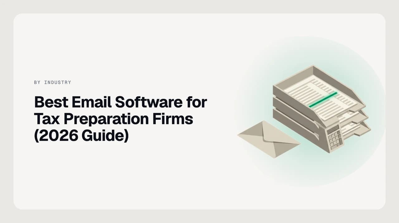 Best email software for tax preparation firms in 2026 — a preparer's inbox during the January-to-April surge showing triaged document chases, IRS notice threads and a portal handling signed 8879 forms alongside
