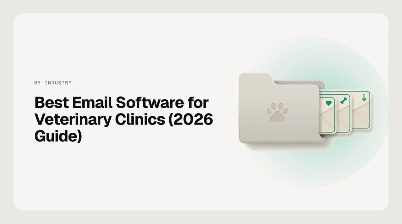 Best email software for veterinary clinics in 2026 — a vet clinic front-desk inbox with client enquiries, records requests, referral letters, lab notifications and pharmacy script requests sorted into separate lanes