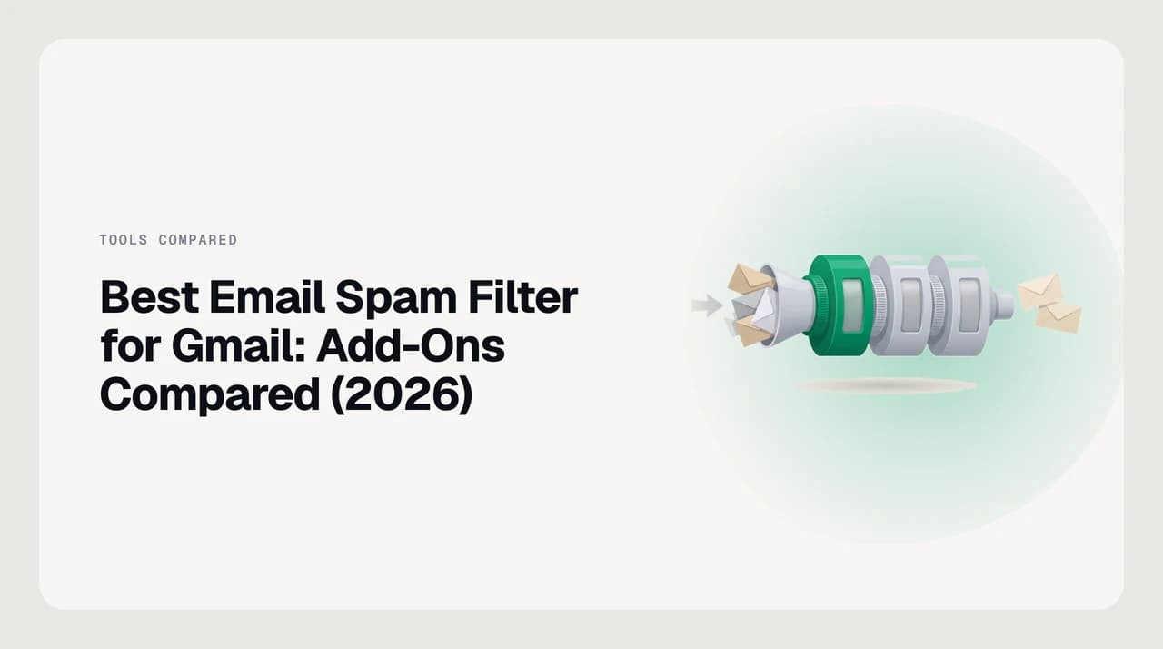 Third-party spam filter add-ons layered on top of a Gmail inbox in 2026, showing where each tool fits alongside Gmail's built-in filter.