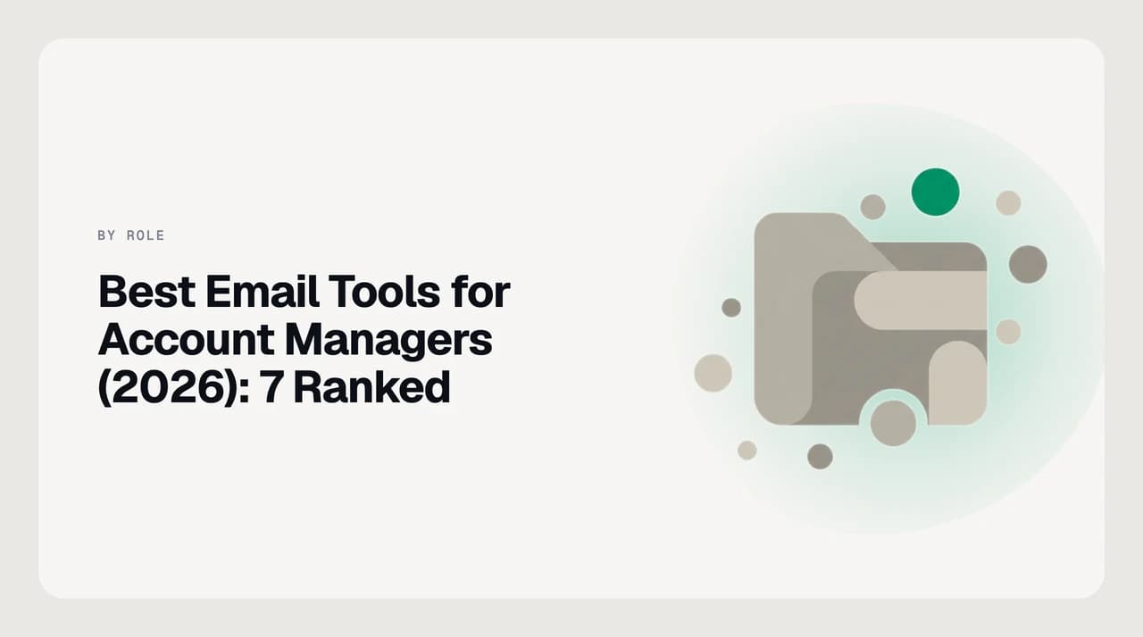 Best email tool for account managers 2026 — seven ranked inbox options beside a grid of named client accounts with three flagged for a needed follow-up