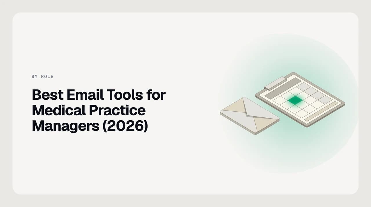 A medical practice manager triaging clinic email across patient, payer and vendor queues, routing PHI to a BAA-covered platform and operational mail to an AI triage layer.