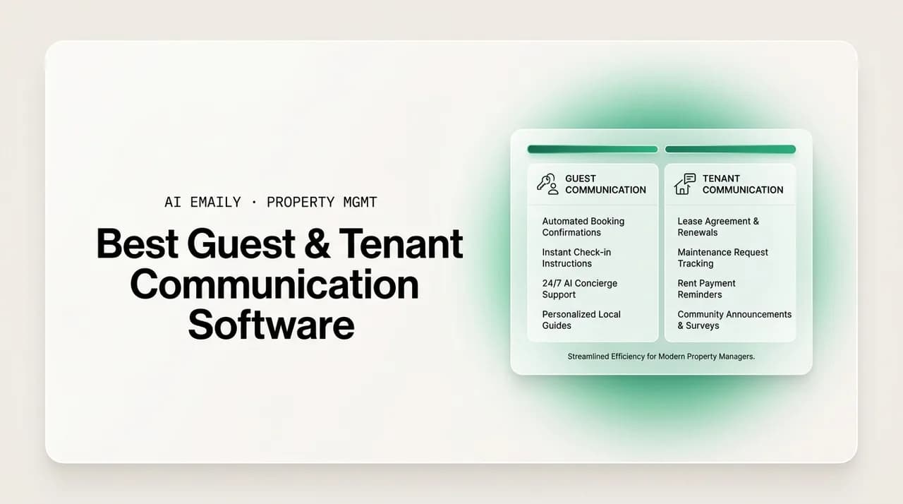 AI Emaily blog cover for best guest and tenant communication software, showing a comparison of tools