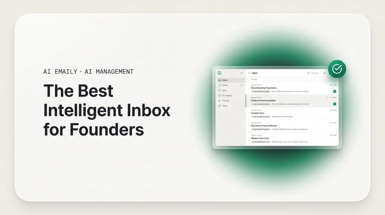 AI Emaily blog cover for the best intelligent inbox for founders, showing an intelligent inbox for a founder