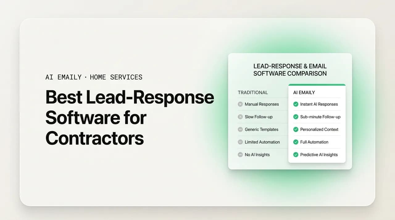 AI Emaily blog cover for best lead-response software for contractors, showing a comparison of tools
