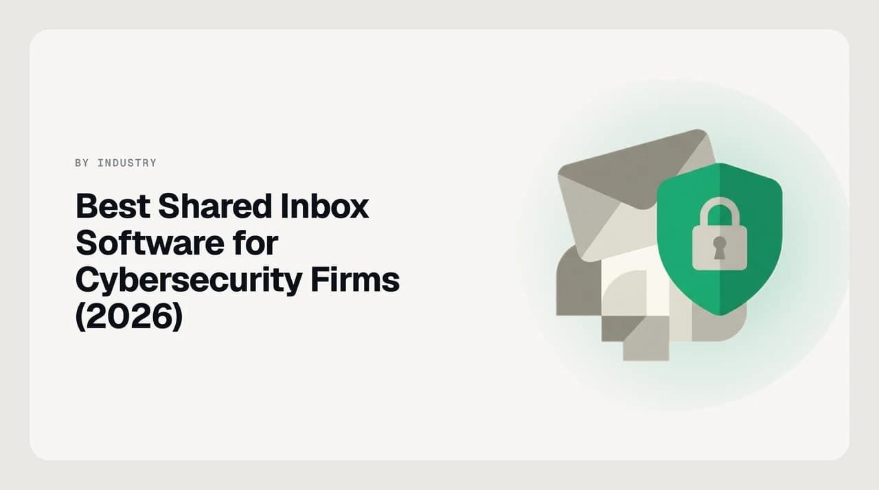 AI Emaily blog cover for the best shared inbox software for cybersecurity firms, showing an MSSP client mailbox with audit trail, approval-before-send, and secure findings delivery