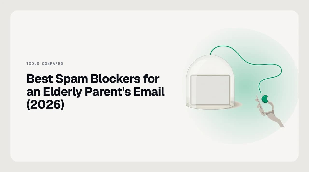 Adult child helping an elderly parent set up spam and phishing protection on their email account, remotely and calmly.