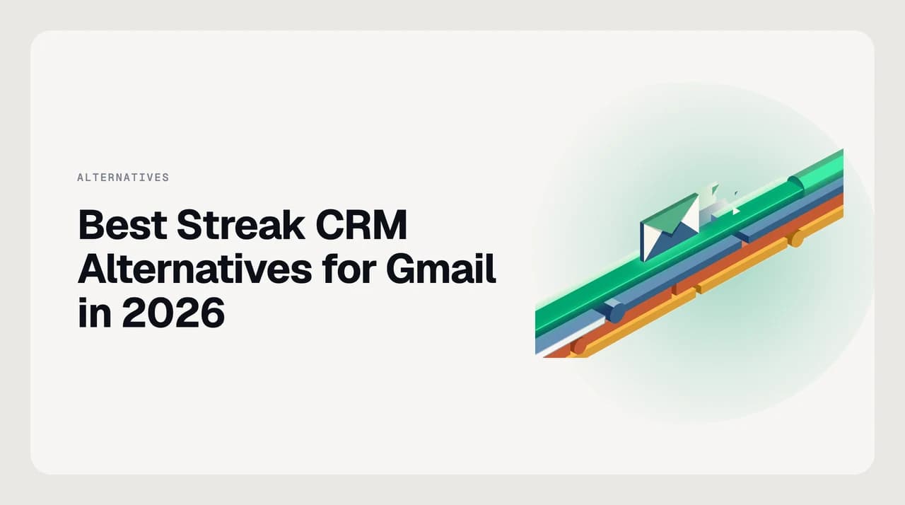 Best Streak CRM alternatives for Gmail in 2026 — eight ranked cards split into an AI-inbox branch and a sales-pipeline branch, with the top card outlined in green