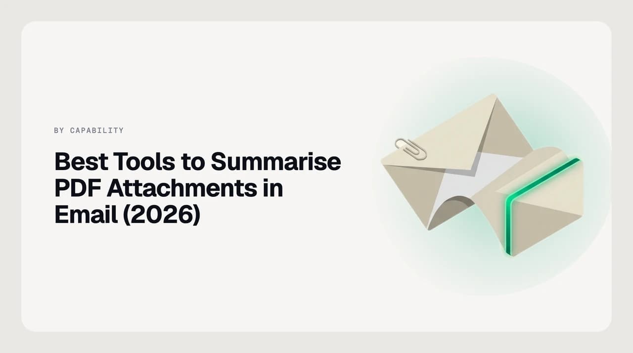 AI Emaily blog cover for the best tools to summarize PDF attachments in email, showing a PDF attachment being summarised inside an email thread