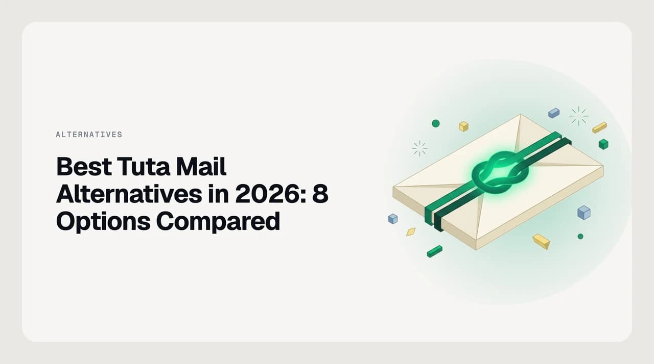 Best Tuta Mail alternatives in 2026 — seven encrypted email providers and one AI client shown as a stack of comparison cards on a privacy-first axis