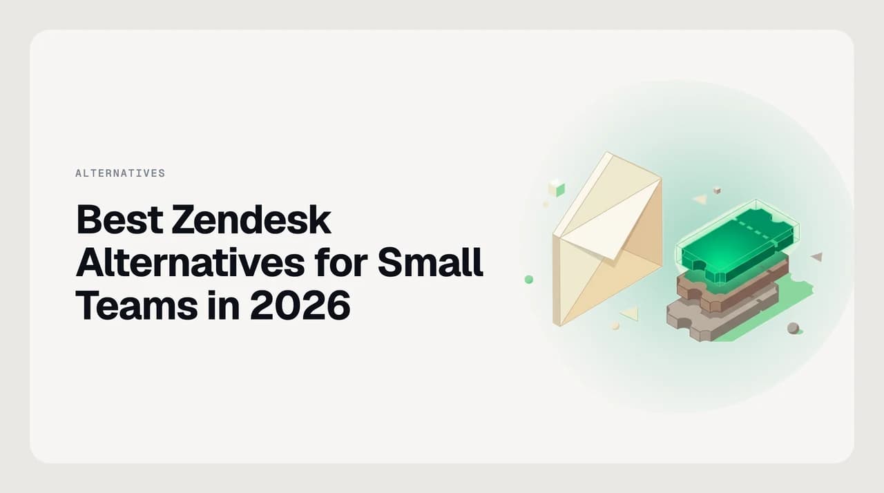 Illustration ranking the best Zendesk alternatives for small teams, showing eight lighter helpdesks and shared-inbox tools grouped by billing shape and setup time