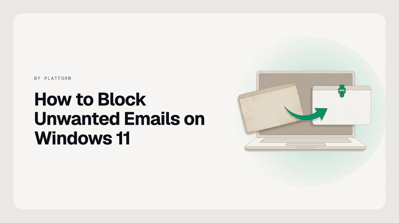 Windows 11 laptop showing the new Outlook inbox with a block sender menu open to block unwanted emails